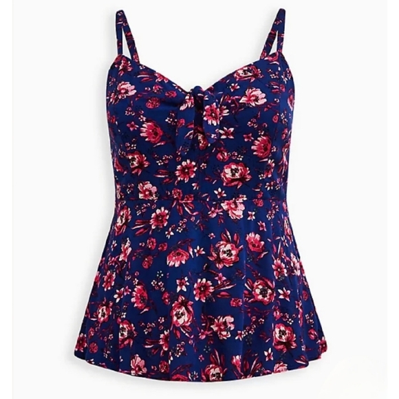 Torrid Blue Pink Floral Peplum Eyelet Cami size 1x Tank Top Spring Summer - Picture 3 of 9